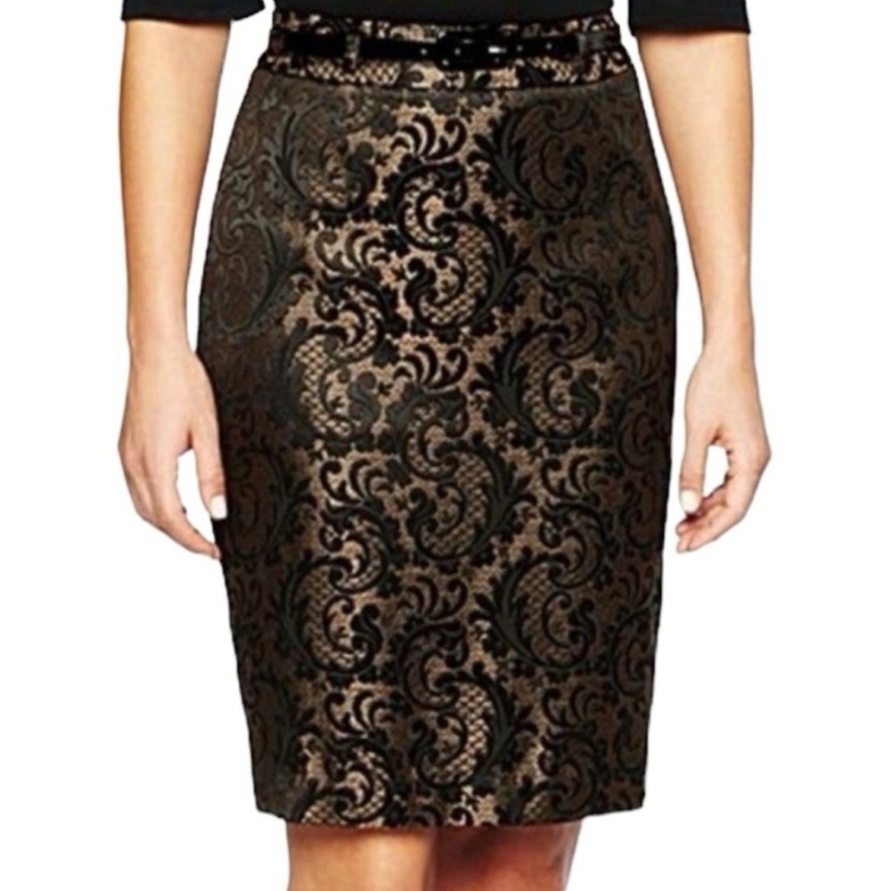 Gold Jacquard Pencil Skirt Size 8 New With Tag
